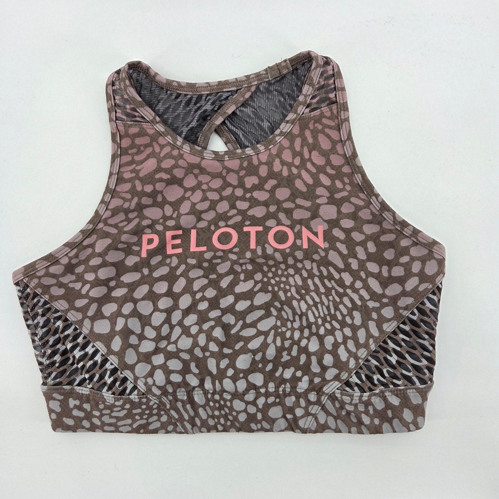 PELOTON Sports Bra Small Gray Brown‎ Pink WITH Wear It To Heart